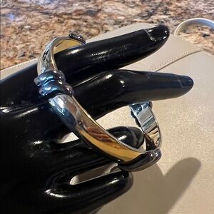 MONET PRETTY TWO TONE SWIRL GOLD PLATED BANGLE BRACELET Vintage Estate Jewelry